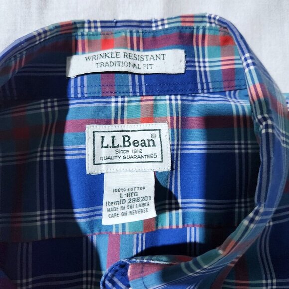 LL Bean Plaid Shirt Men's Large Regular Short Sleeve Button Up Wrinkle Resistant - Picture 2 of 8